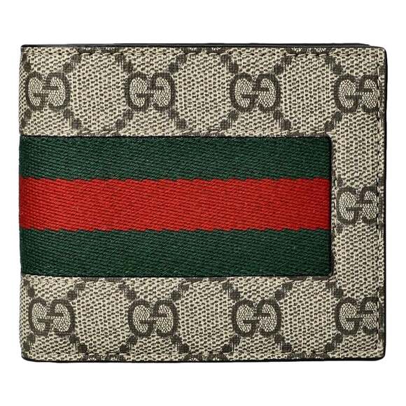 Gucci GG Supreme Canvas Leather Webstripe Bifold